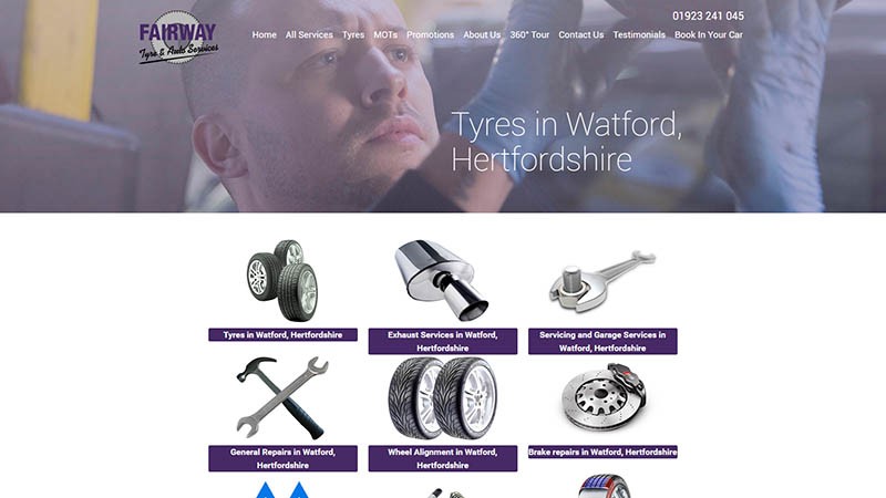 Fairway Tyres Watford website designed by EQ Creative